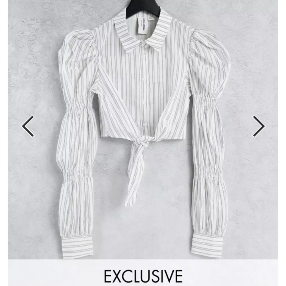 COLLLUSION cropped shirt with tie detail and puff sleeves